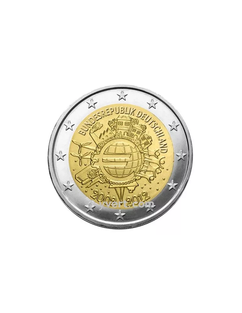 2 EURO COMMEMORATIVE 2012 : ALLEMAGNE (5 pièces - 10 ans de la mise en circulation des Euros)