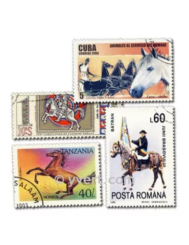 CHEVAUX : pochette de 200 timbres (Oblitérés)
