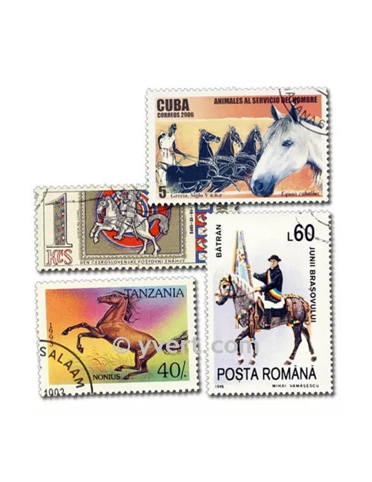 CHEVAUX : pochette de 200 timbres (Oblitérés)