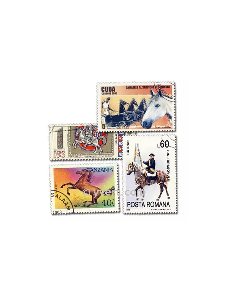 CHEVAUX : pochette de 500 timbres (Oblitérés)