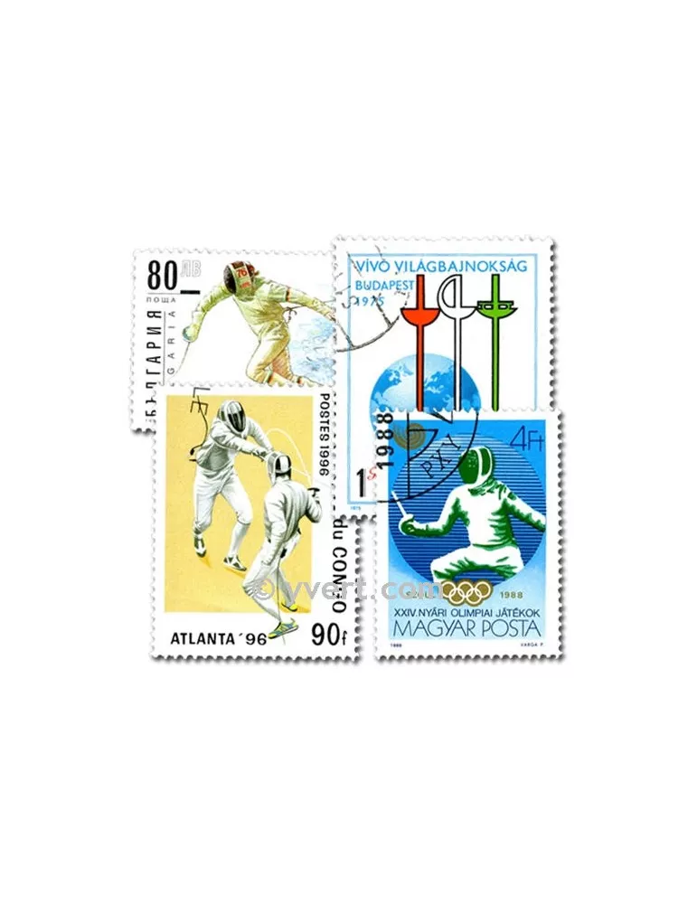ESCRIME : pochette de 25 timbres (Oblitérés)