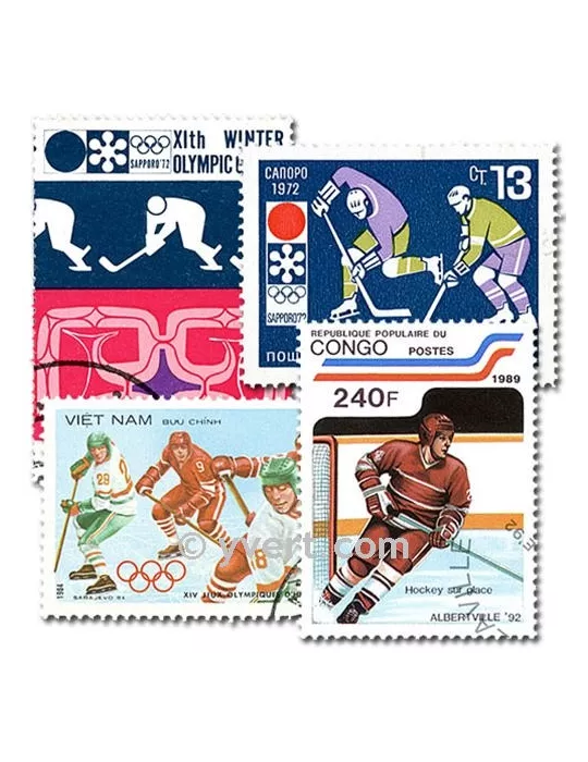 HOCKEY SUR GLACE : pochette de 50 timbres (Oblitérés)