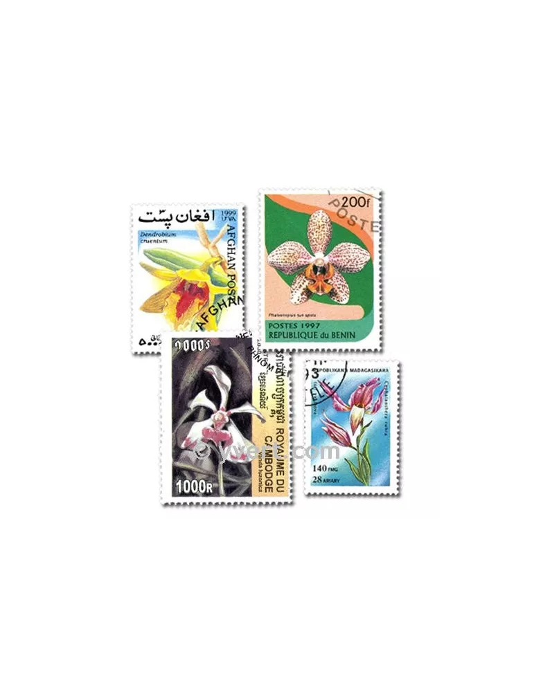 ORCHIDEES : pochette de 100 timbres (Oblitérés)