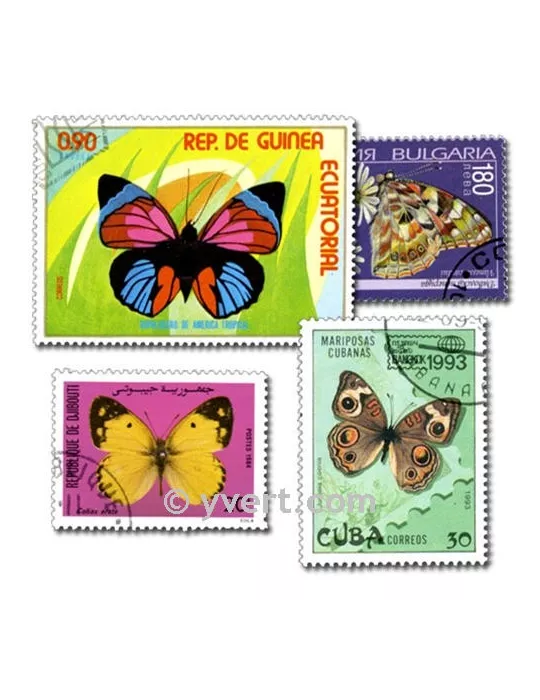 PAPILLONS : pochette de 300 timbres (Oblitérés)