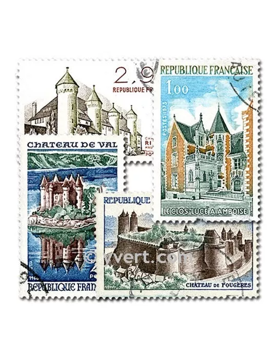 FRANCE CHATEAUX : pochette de 25 timbres (Oblitérés)
