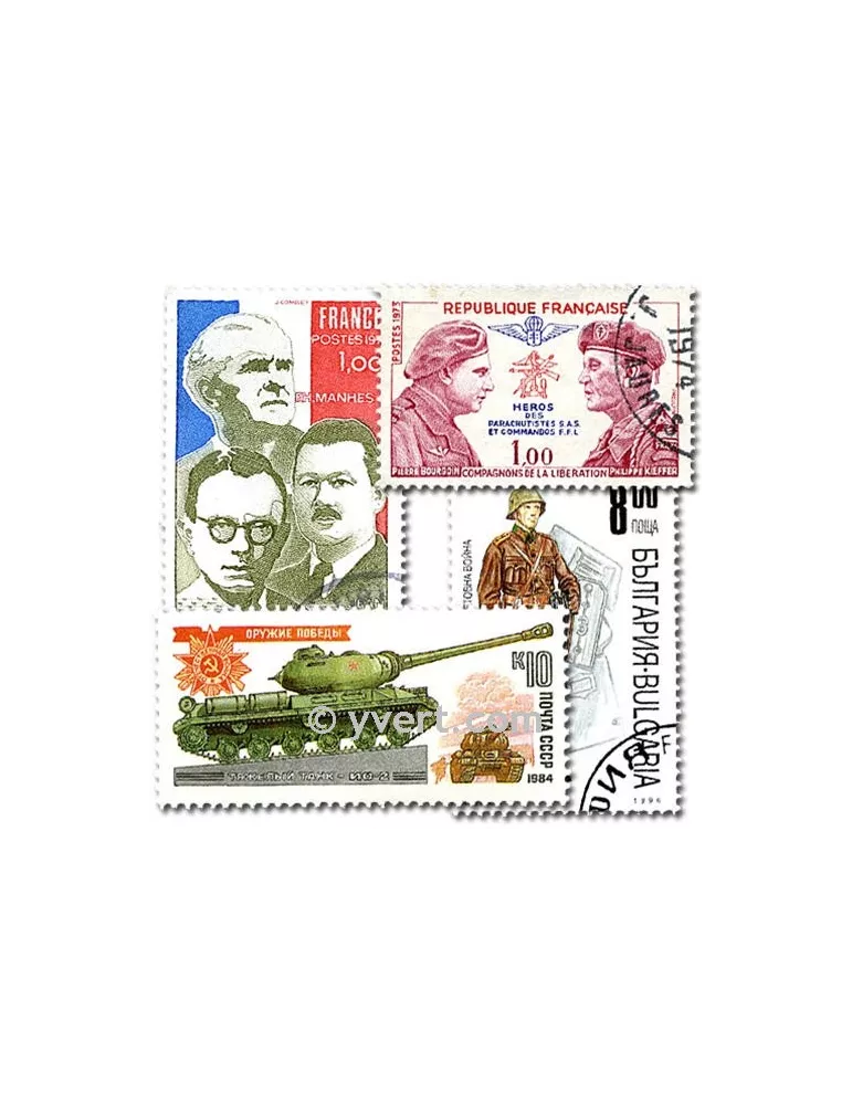 SECONDE GUERRE MONDIALE : pochette de 50 timbres (Oblitérés)