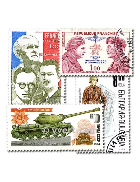 SECONDE GUERRE MONDIALE : pochette de 50 timbres (Oblitérés)