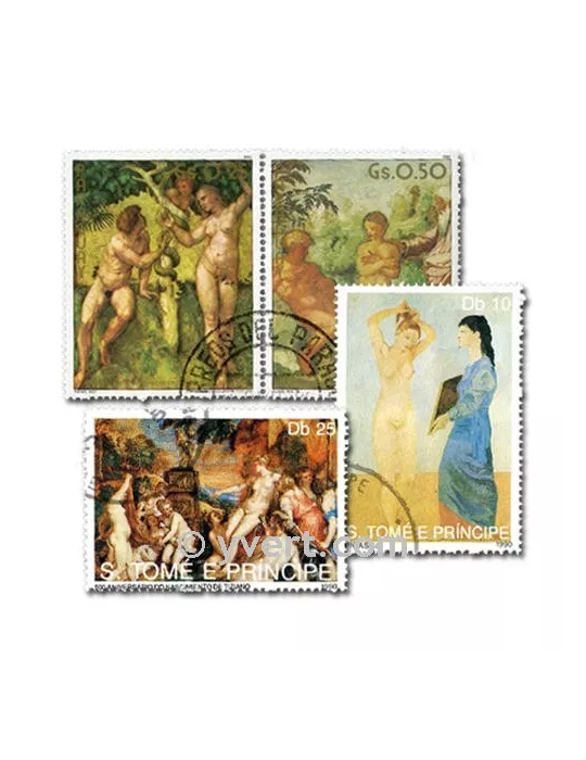 TABLEAUX DE NUS : pochette de 100 timbres (Oblitérés)