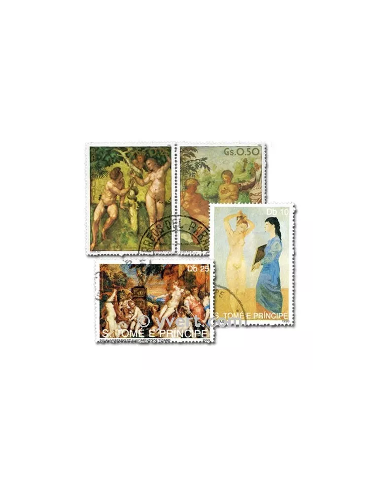 TABLEAUX DE NUS : pochette de 200 timbres (Oblitérés)