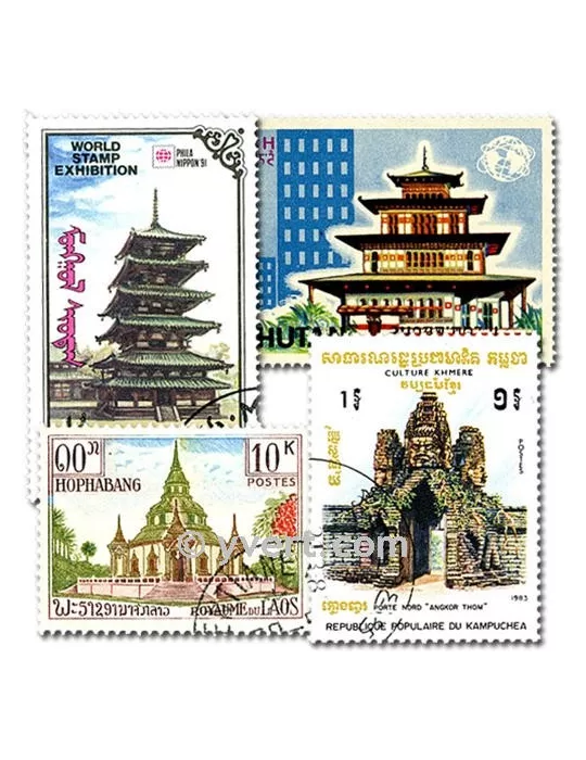 TEMPLES MOSQUEES PAGODES : pochette de 50 timbres (Oblitérés)