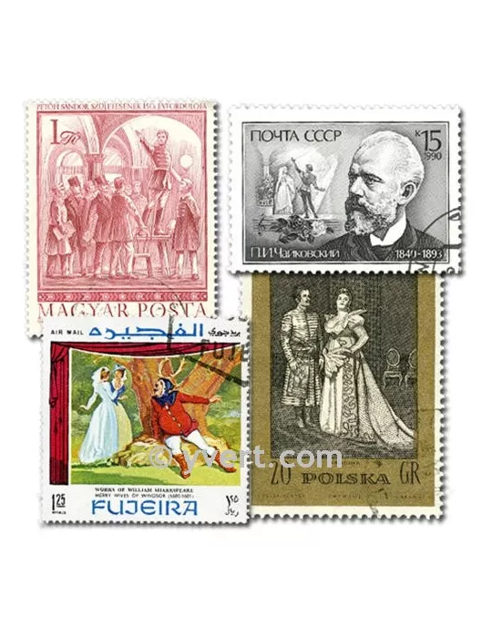 THEATRE ET OPERA : pochette de 50 timbres (Oblitérés)