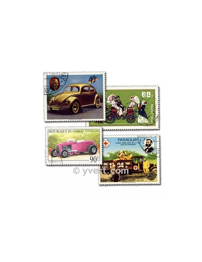 VOITURES : pochette de 100 timbres (Oblitérés)