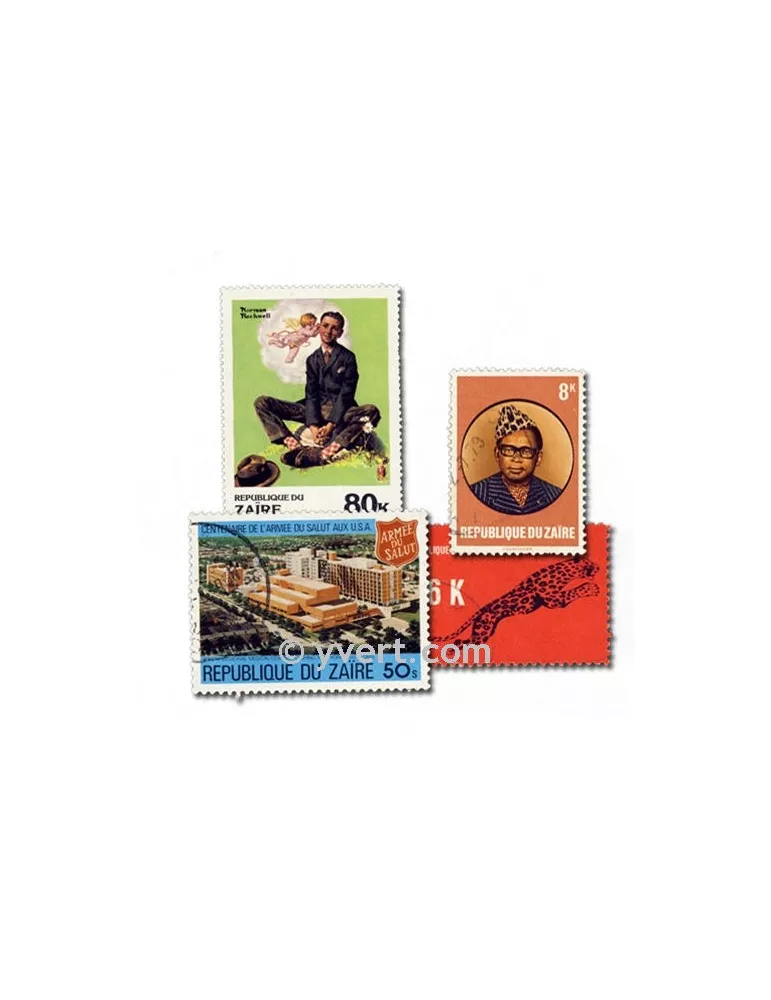 ZAIRE : pochette de 100 timbres (Oblitérés)