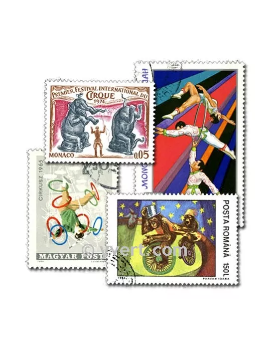 CIRQUE : pochette de 25 timbres (Oblitérés)