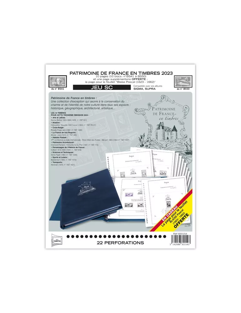 PATRIMOINE DE FRANCE EN TIMBRES SC : 2023 (JEUX AVEC POCHETTES)