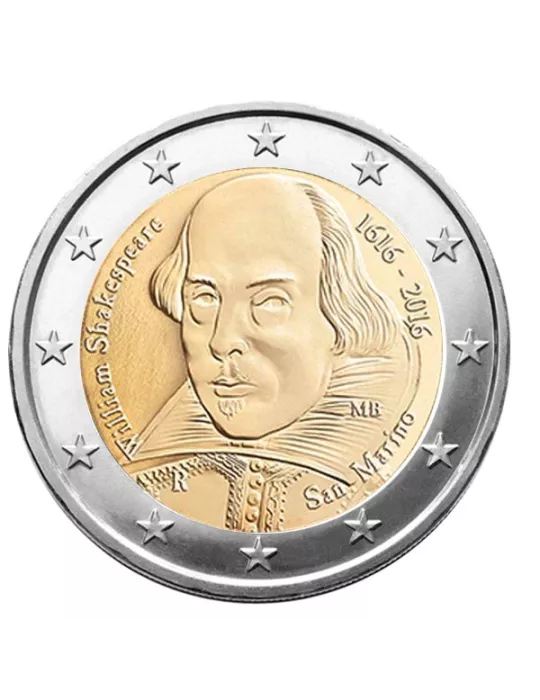 2 EURO COMMEMORATIVE 2016 : SAINT-MARIN (Mort de W Shakespeare)