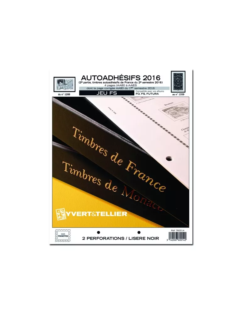 FRANCE AUTOADHESIFS FS : 2016 - 2E SEMESTRE (JEUX SANS POCHETTES)