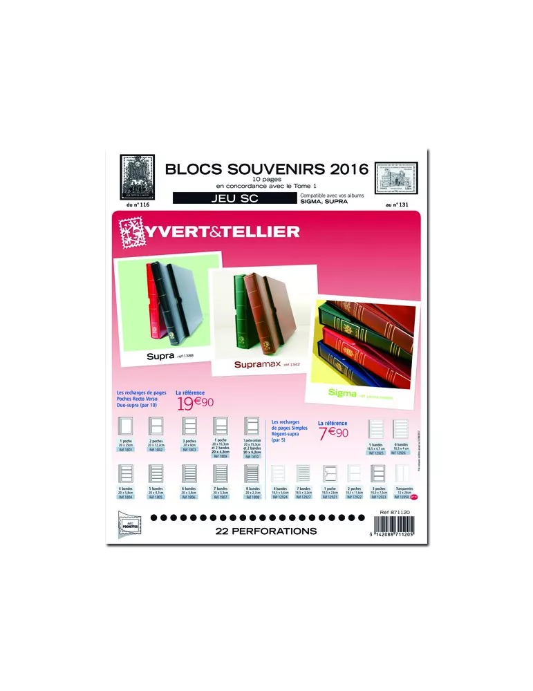 BLOCS SOUVENIRS SC : 2016 (JEUX AVEC POCHETTES)