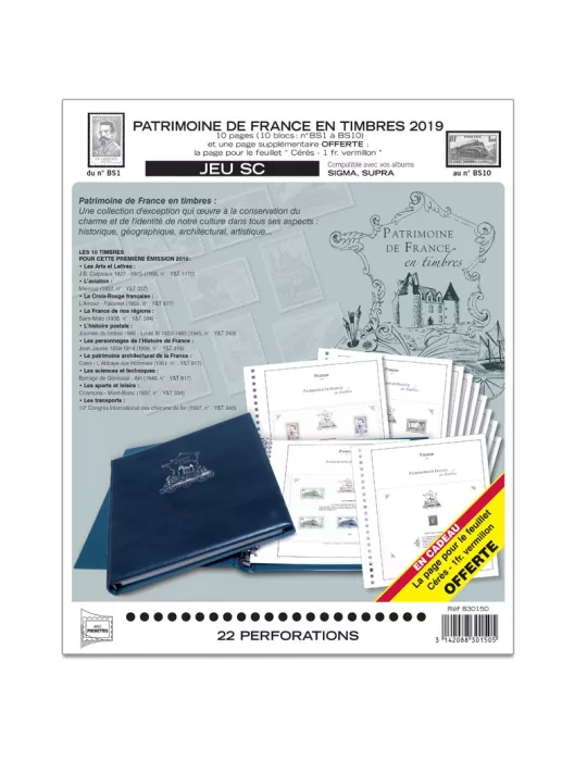 PATRIMOINE DE FRANCE EN TIMBRES SC : 2019 (JEUX AVEC POCHETTES)