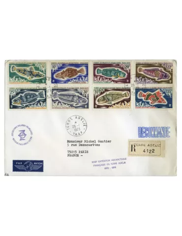 n° 34/38 et n° 43/45 obl. sur lettre - Timbre TAAF Poste