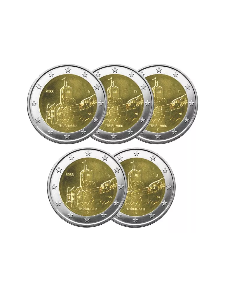 2 EURO COMMEMORATIVE 2022 : ALLEMAGNE (Chateau de Wartburg 5 pièces)