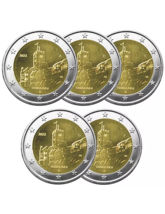 2 EURO COMMEMORATIVE 2022 : ALLEMAGNE (Chateau de Wartburg 5 pièces)