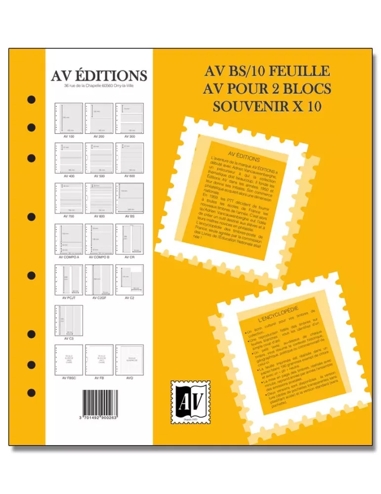 Feuille AV : pour 2 blocs souvenir (x10) - AV EDITIONS®