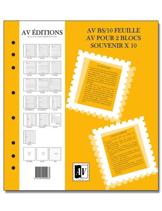 Feuille AV : pour 2 blocs souvenir (x10) - AV EDITIONS®