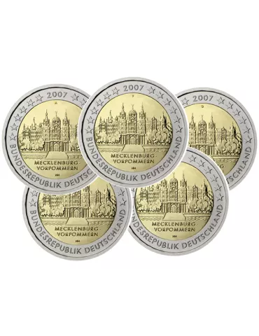 2 EURO COMMEMORATIVE 2007 : ALLEMAGNE (château de SCHWERIN les 5 pièces)