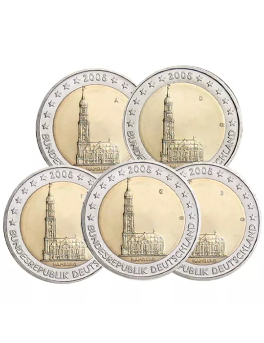 2 EURO COMMEMORATIVE 2008 ALLEMAGNE (Eglise d´Hambourg - les 5 pièces)