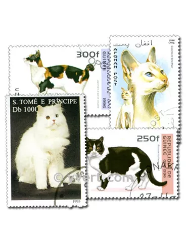 CHATS : pochette de 200 timbres (Oblitérés)