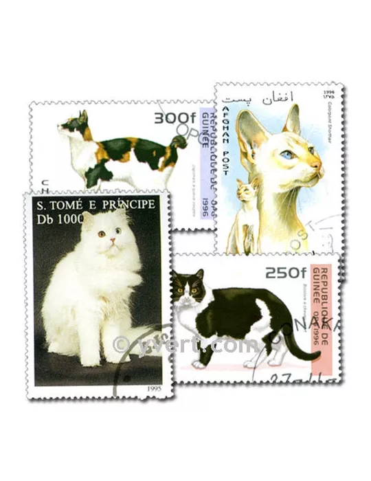CHATS : pochette de 200 timbres (Oblitérés)