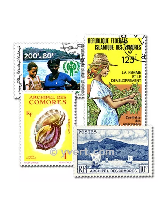 COMORES : pochette de 100 timbres (Oblitérés)