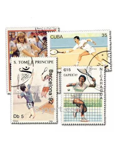 TENNIS : pochette de 50 timbres (Oblitérés)