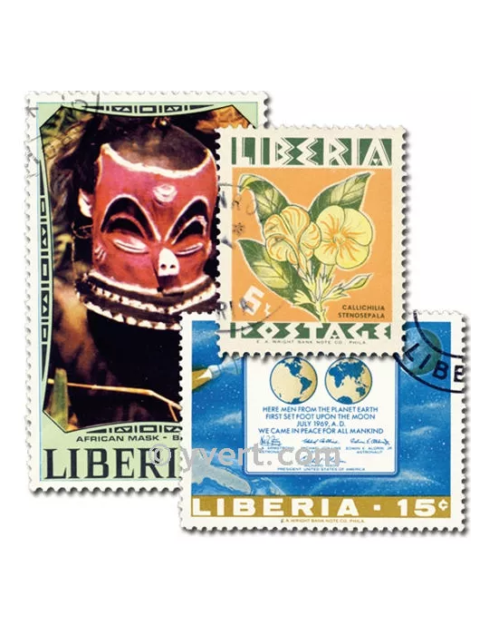 LIBERIA : pochette de 100 timbres (Oblitérés)