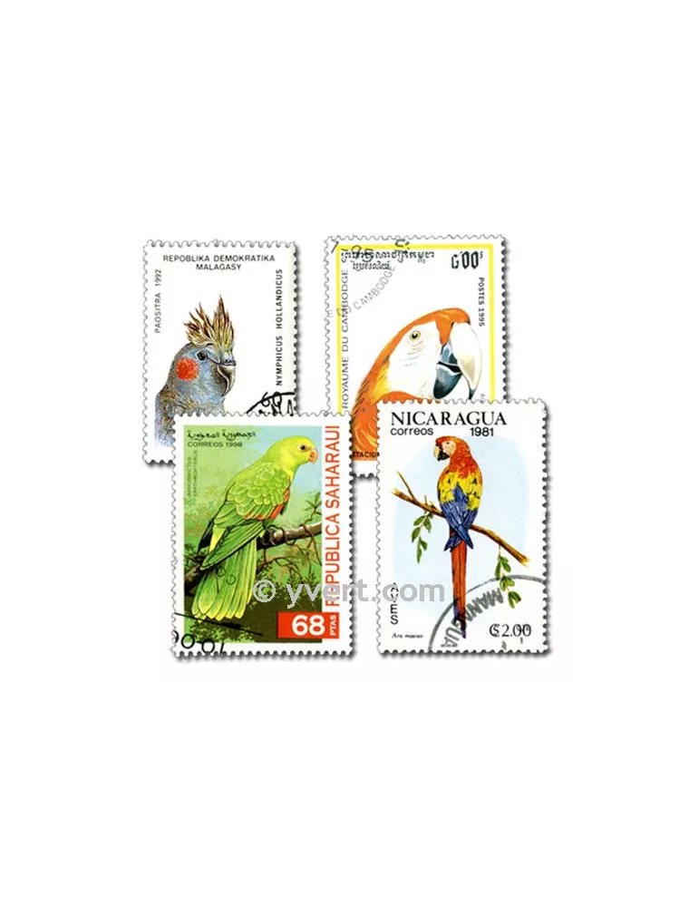 PERROQUETS : pochette de 50 timbres (Oblitérés)