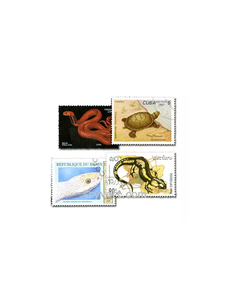 REPTILES : pochette de 100 timbres (Oblitérés)