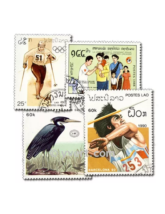 LAOS : pochette de 100 timbres (Oblitérés)