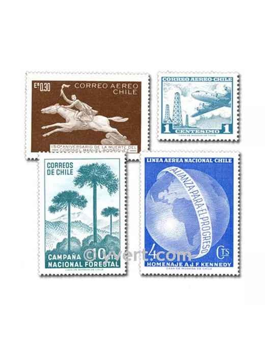 CHILI : pochette de 100 timbres (Oblitérés)