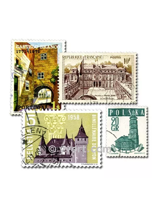 CHATEAUX : pochette de 100 timbres (Oblitérés)