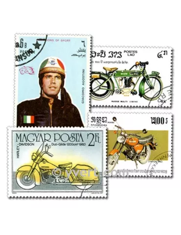 MOTOS : pochette de 100 timbres (Oblitérés)
