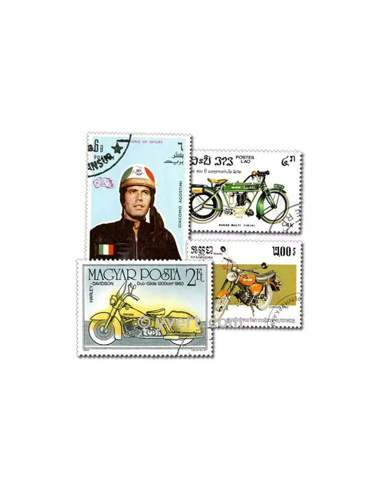 MOTOS : pochette de 100 timbres (Oblitérés)