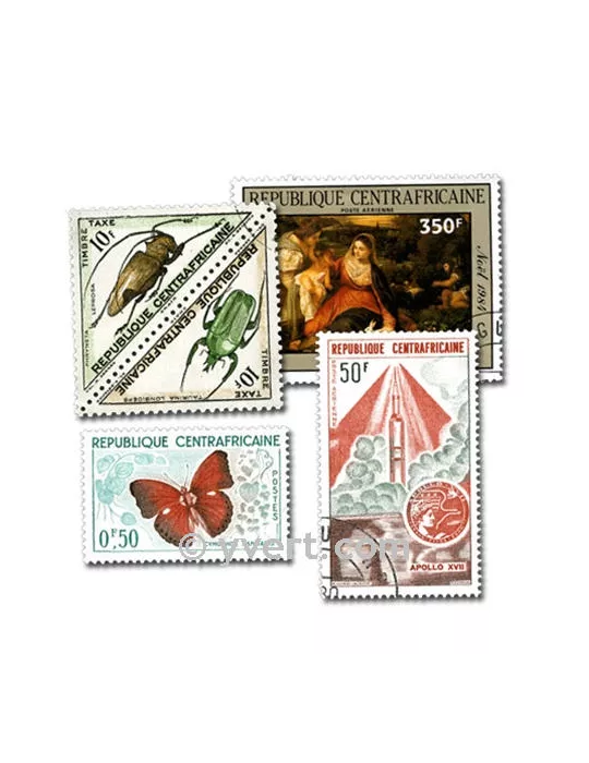 CENTRAFRIQUE : pochette de 100 timbres (Oblitérés)