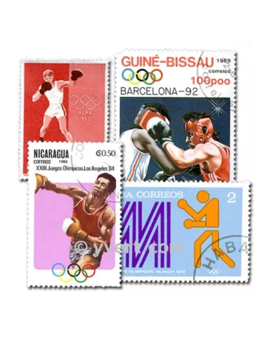 BOXE : pochette de 50 timbres (Oblitérés)