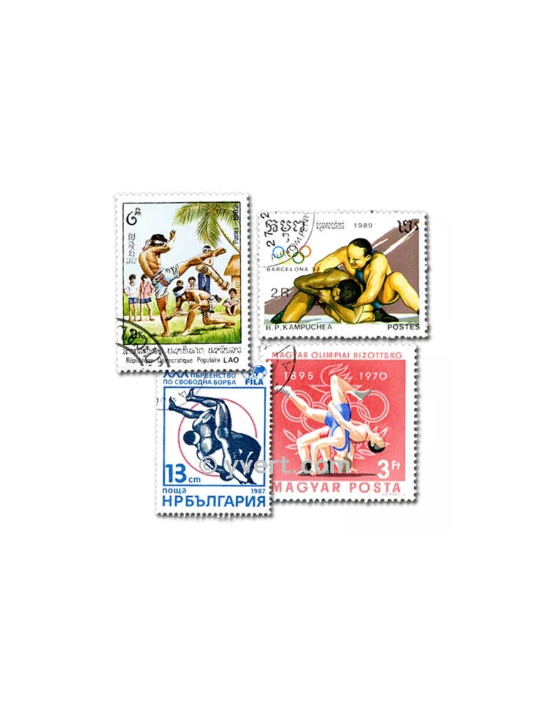 LUTTE : pochette de 50 timbres (Oblitérés)