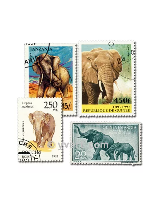 ELEPHANTS : pochette de 50 timbres (Oblitérés)