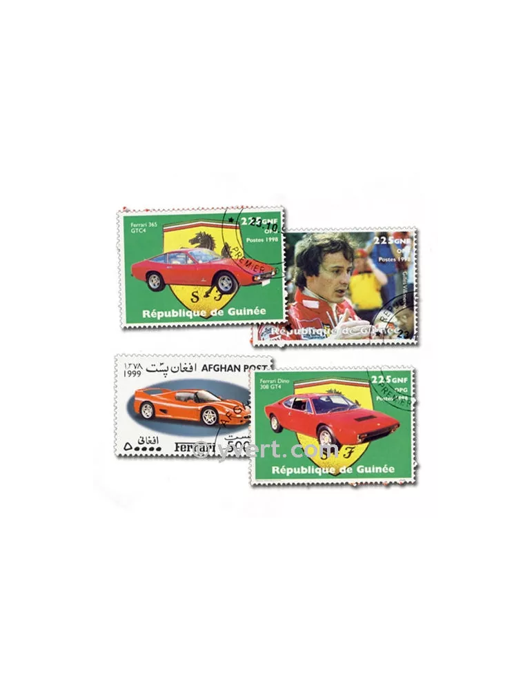 VOITURES FERRARI : pochette de 10 timbres (Oblitérés)