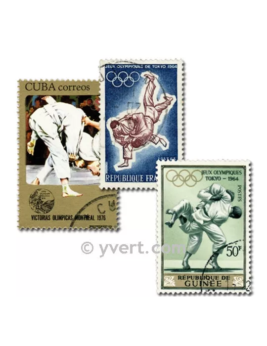 JUDO : pochette de 25 timbres (Oblitérés)