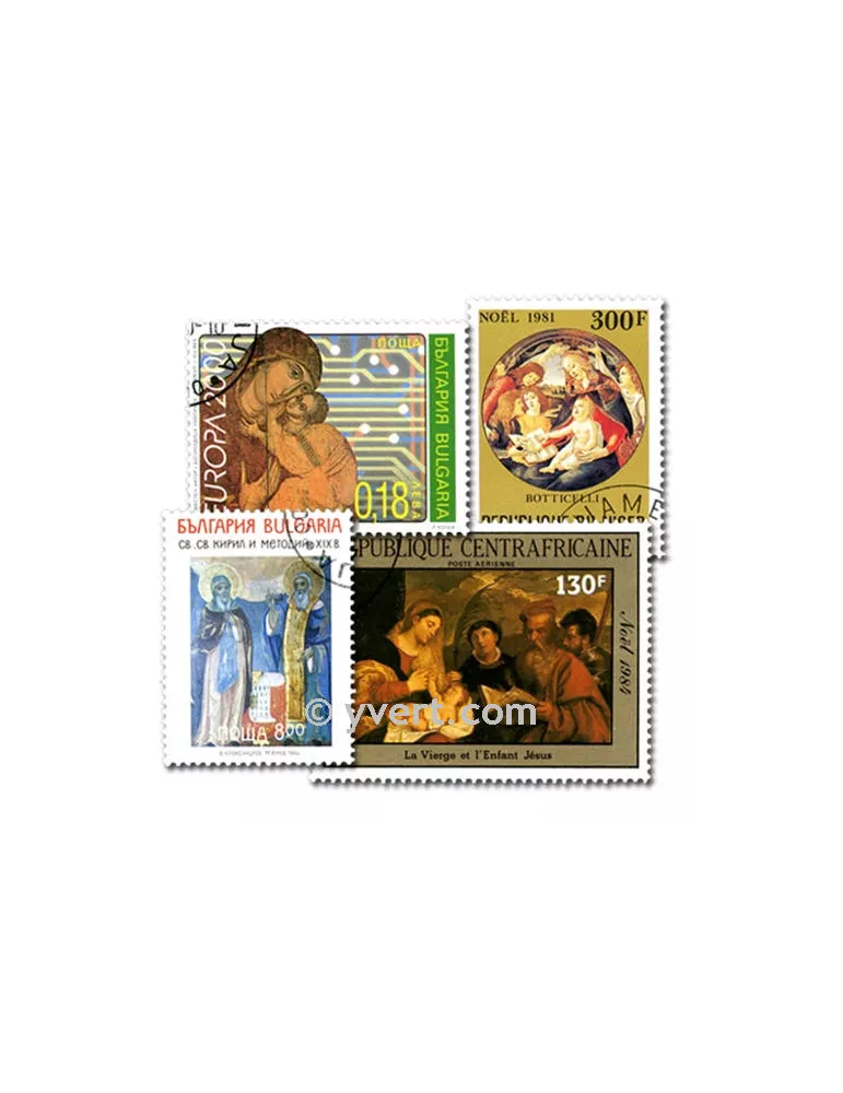 RELIGION : pochette de 200 timbres (Oblitérés)
