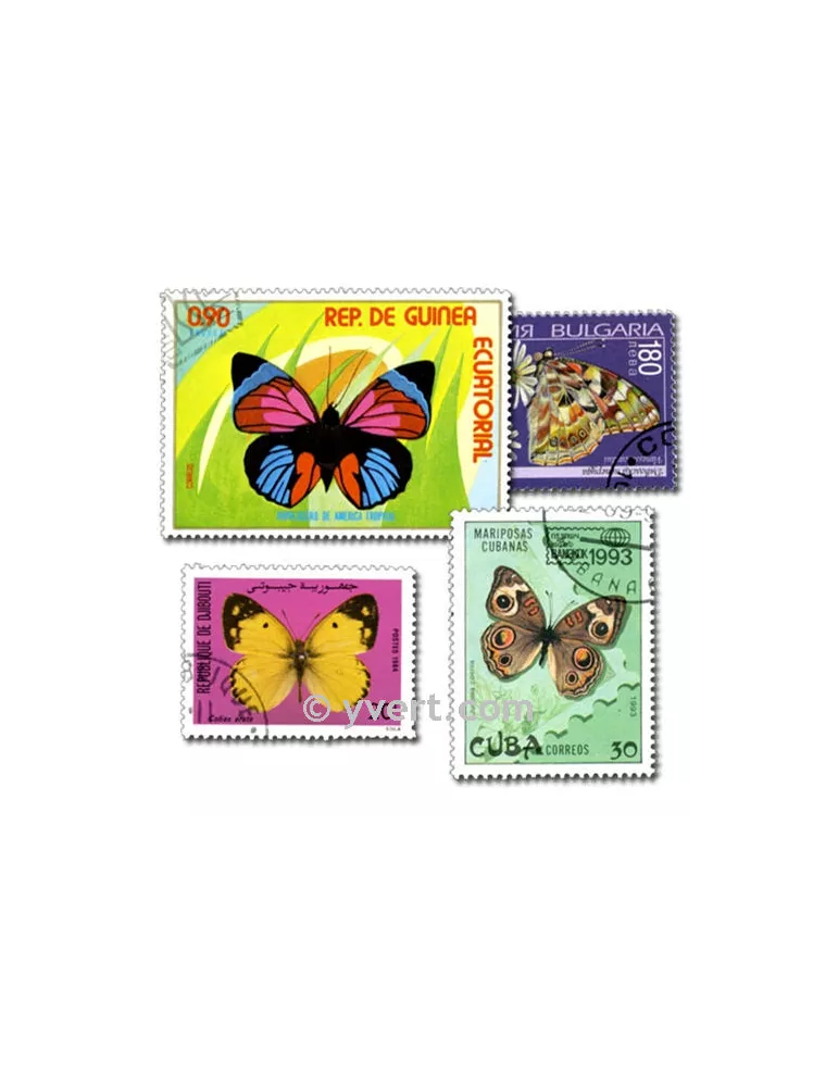 PAPILLONS : pochette de 200 timbres (Oblitérés)